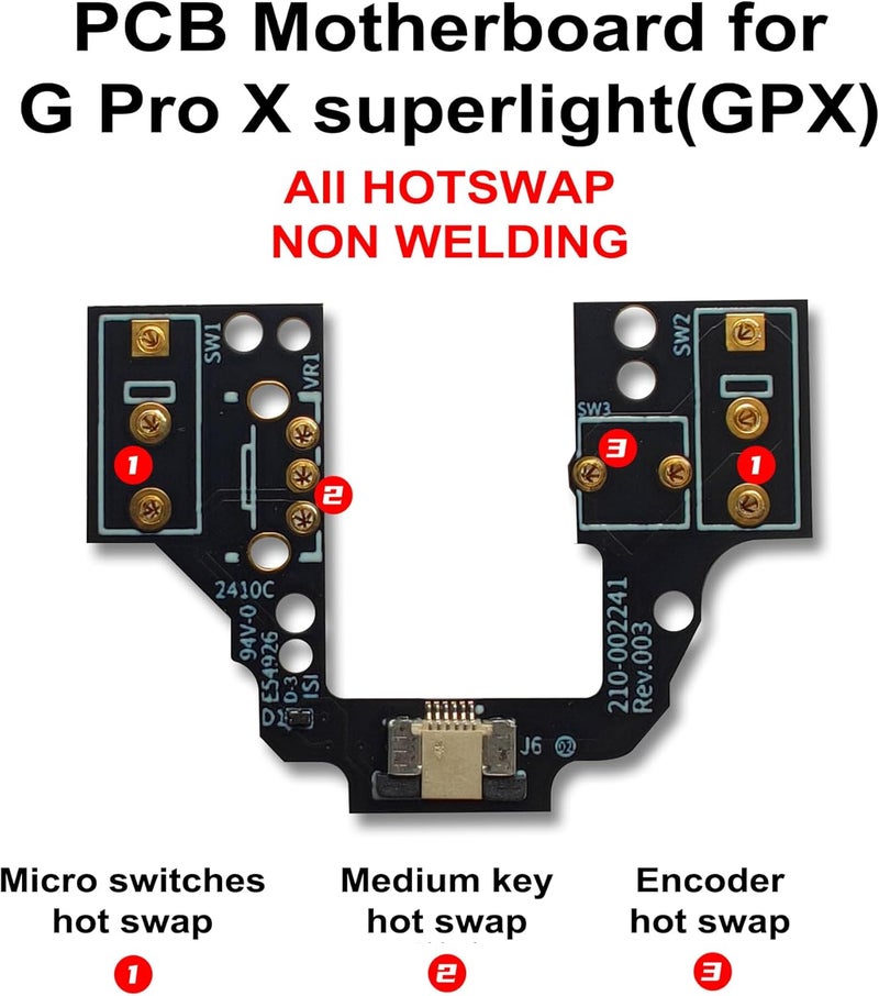 Hokeyio مجموعة لوحة دوائر ميكرو سويتش قابلة للتبديل الساخن لفأرة لوجيتك G Pro X Superlight GPX GPW 2 – وسادات ذهبية ENIG، مشابك 6 مخالب | إصلاح النقر المزدوج وتخصيص النقرات - Image 2